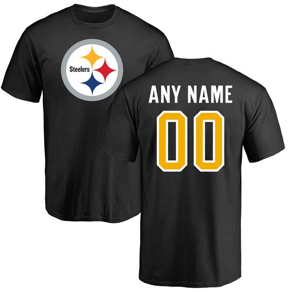 Men Pittsburgh Steelers NFL Pro Line Black Any Name and Number Logo Custom T-Shirt->nfl t-shirts->Sports Accessory